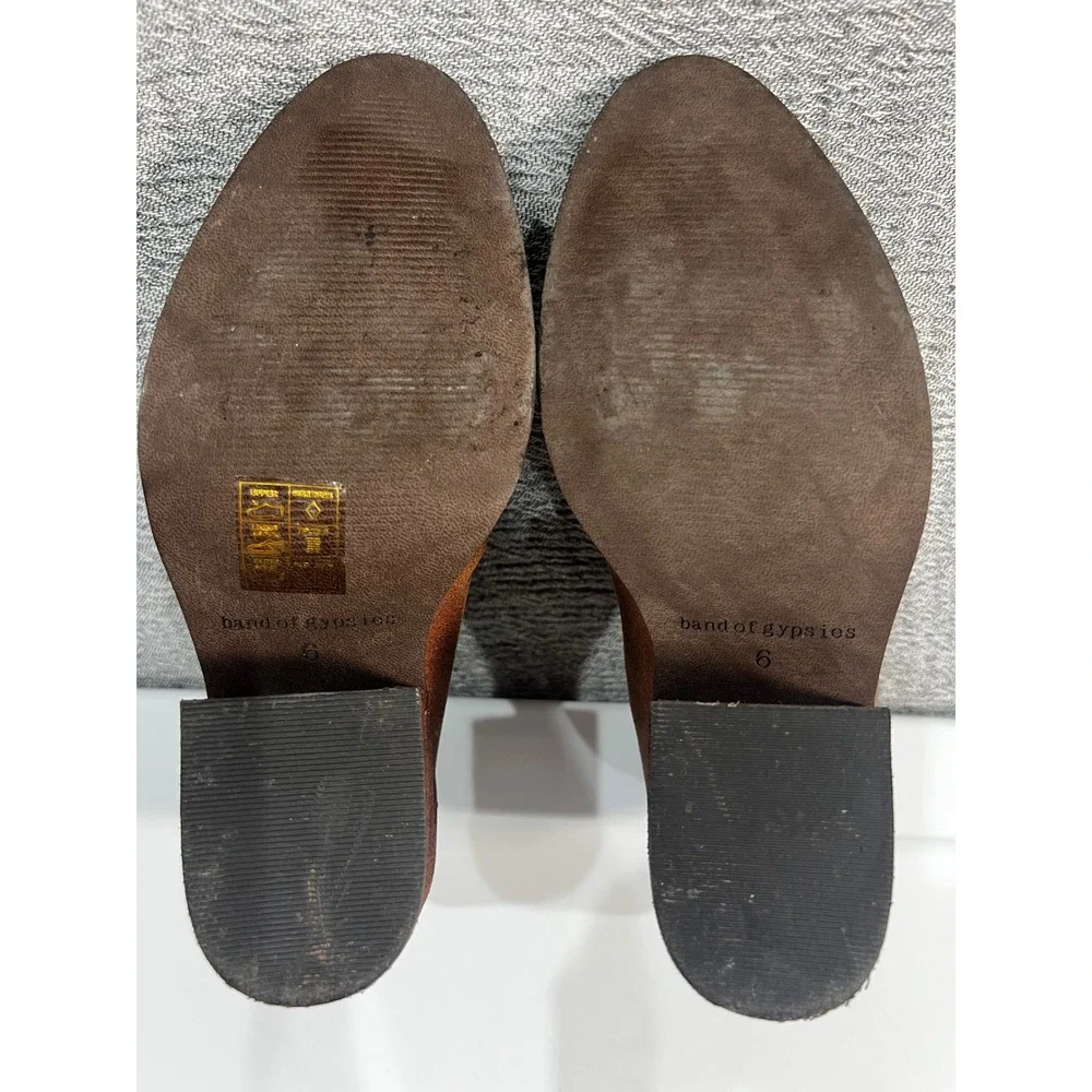 Band of Gypsies Tusk Ankle Booties Women 6 Brown Cutout Block Heel Boho Festival